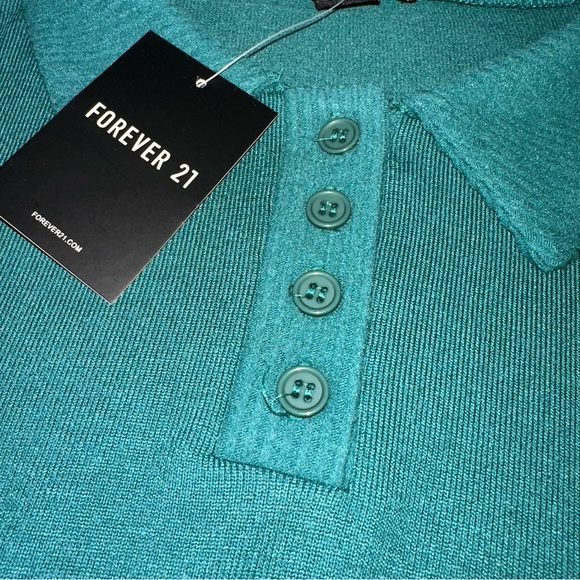 FOREVER 21 Teal Sweater-knit collared crop top NWT - Picture 2 of 3